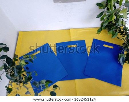 Modern Environment Friendly blue color Bags. Luxury Shopping Bags. Copy space for text and Logo Concept. 