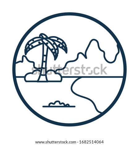 Palm tree beach and sea line style icon design, Landscape nature earth eco ecology conservation bio environment and outdoor theme Vector illustration