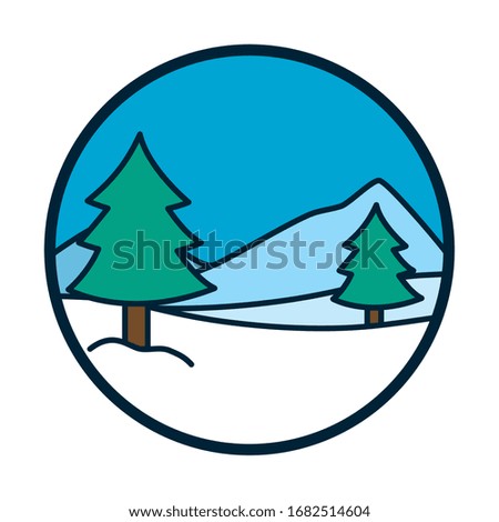 pine trees and snow line and fill style icon design, Landscape nature earth eco ecology conservation bio environment and outdoor theme Vector illustration