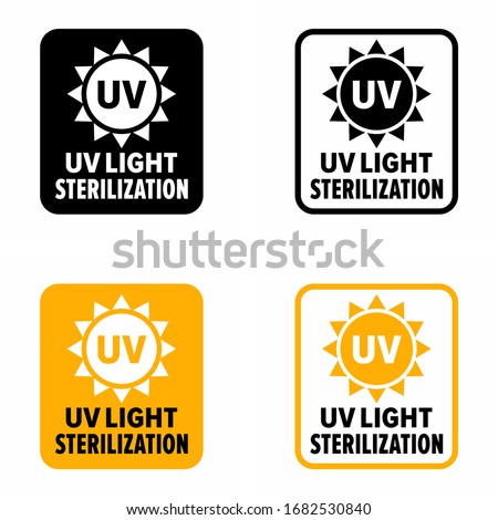 "UV light sterilization" bacteria and virus killing, cleaning and disinfection lamp information sign Royalty-Free Stock Photo #1682530840
