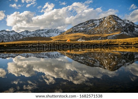 Mountains landscapes, lake and llama from Cordillera Real, Andes, Bolivia