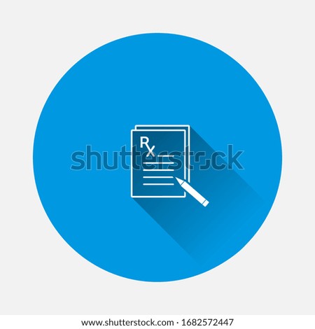 Medical prescription vector icon. Doctor's appointment icon on blue background. Flat image with long shadow.