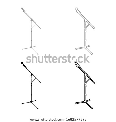 Stand microphone Sound recording equipment Racks for mic icon outline set black grey color vector illustration flat style image