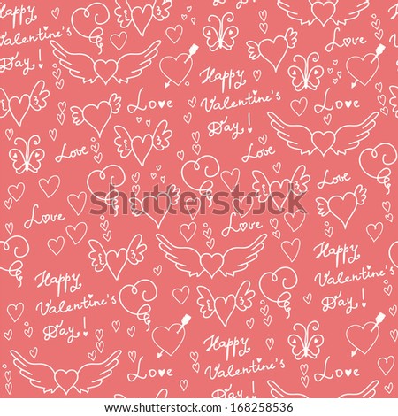 Seamless love pattern with cute doodle hearts - perfect for valentine day backgrounds