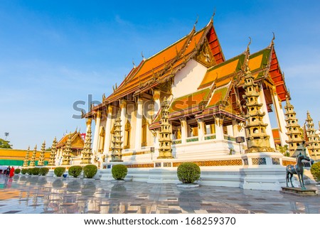 wat Suthat Thepphawararam with blue sky background in Bangkok of Thailand