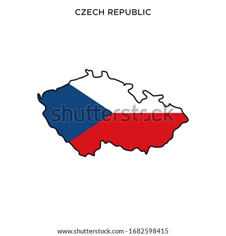 Map and Flag of Czech Republic Vector Design Template with Editable Stroke