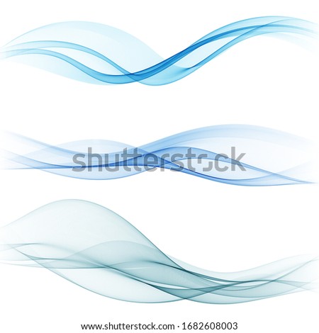 Set of blue abstract waves. Blue flow of wavy lines.