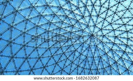 Glass roof cupola pattern formed by metal frame abstract background