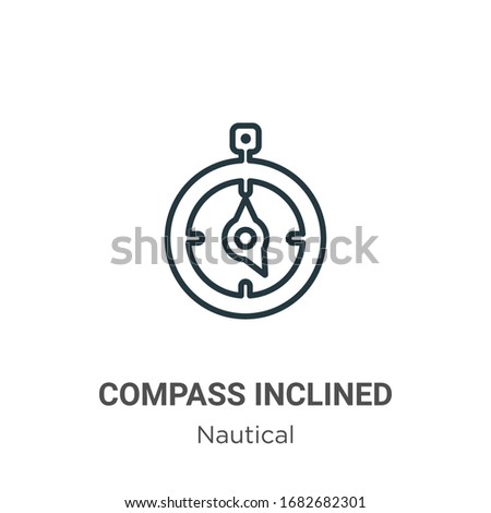 Compass inclined outline vector icon. Thin line black compass inclined icon, flat vector simple element illustration from editable nautical concept isolated stroke on white background