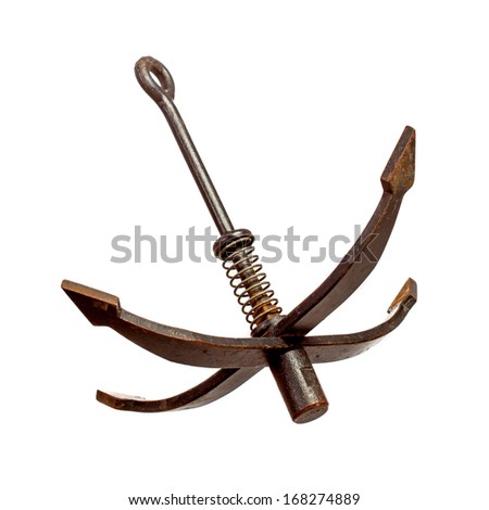 Iron anchor with spring  isolated over white background