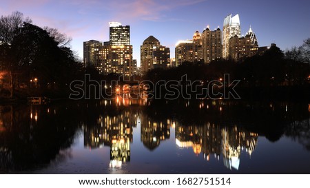 The Atlanta, Georgia city center at night with reflections
