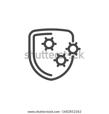 Shield virus icon. Protection against the spread of viral and bacterial diseases. Preventive measures against flu and colds. Immune response, resistance to germs. Vector illustration isolated Royalty-Free Stock Photo #1682852362