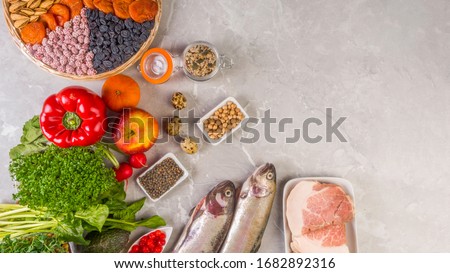 selection foods with anti inflammatory vitamins A, B, C, D, E. K, Zn, Best Vitamins for Fighting Inflammation Royalty-Free Stock Photo #1682892316