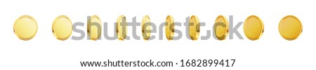 Set of rotating gold coins. Golden money set. Applicable for gambling games, jackpot or bank or financial illustration. Can be used for video game awards, ribbons. Vector illustration. Royalty-Free Stock Photo #1682899417