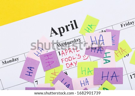 Text April Fool's Day on paper calendar