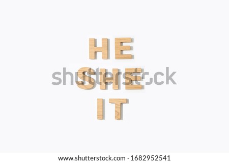 pronouns with wood letters, he she it,  grammar rules