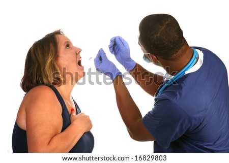 Doctor taking a patient's temperature with a thermometer