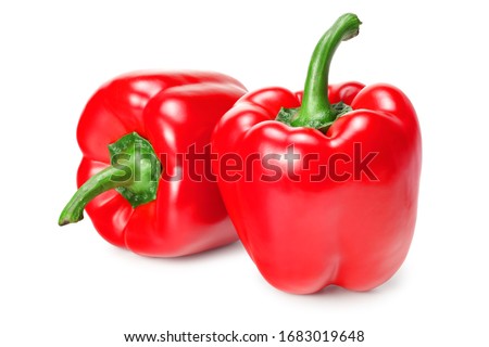 two red sweet bell peppers isolated on white background Royalty-Free Stock Photo #1683019648