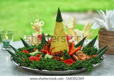 Nasi Tumpeng for celebration, Indonesian cuisine Royalty-Free Stock Photo #168302369