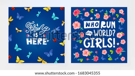 Set of Spring backrounds with flowers and text. Vector backgrounds design for greeting and advertising products.