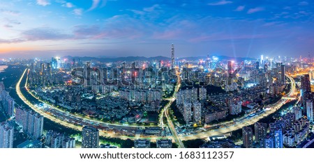 City Skyline in the Evening of Nanshan, Shenzhen, Guangdong, China Royalty-Free Stock Photo #1683112357
