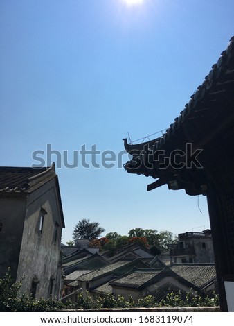Scenery over the roof of Dapeng Ancient City, Longgang, Shenzhen, Guangdong, China, Asia. The picture was taken in May 2018.