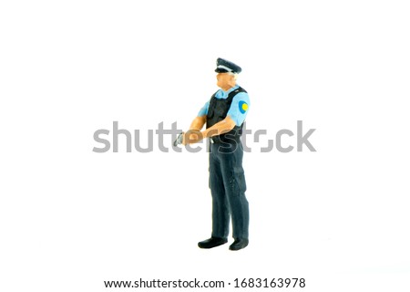 Miniature people office, worker, police and thief concept in variety action on white background with space for text