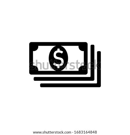Money, banknote or dollar bill icon logo in black on isolated white background. EPS 10 vector.