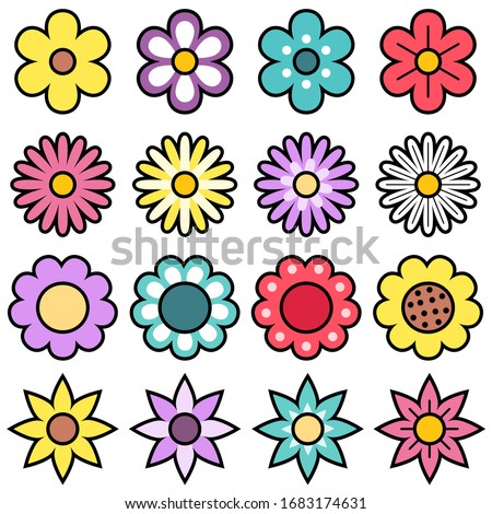 Cute and Colorful Flower Vector Illustration Set on White