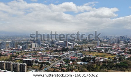 Aerial view of La Sabana park and San Jose, Costa Rica from the West