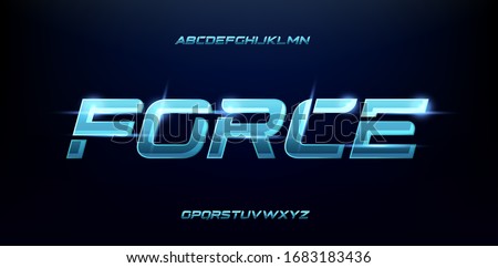 sporty futuristic blue glow modern alphabet fonts. technology typography bold and italic font uppercase. vector illustration Royalty-Free Stock Photo #1683183436