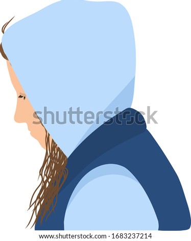 Graphic drawing. Portrait of a girl in profile. Cartoon style white background