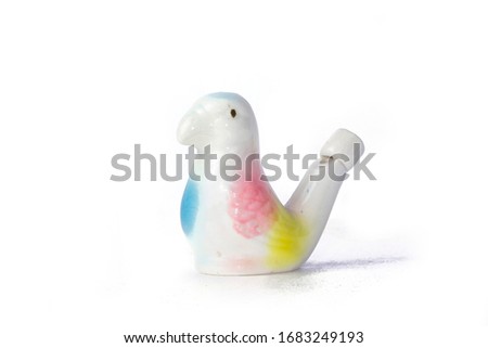One white pigeon porcelain on white background