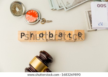 Probate sign, stack of papers and gavel Royalty-Free Stock Photo #1683269890