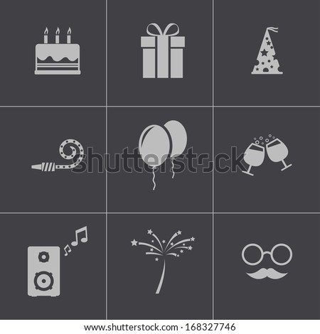 Vector black birthday icons set