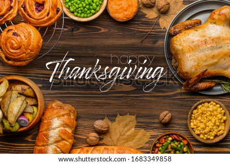 Composition with tasty food for Thanksgiving day on table