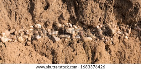 Layer of small stones in a soil cliff