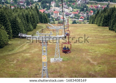 Cable car in Borsa town Cascada in Rodna Mountains in Romania Royalty-Free Stock Photo #1683408169