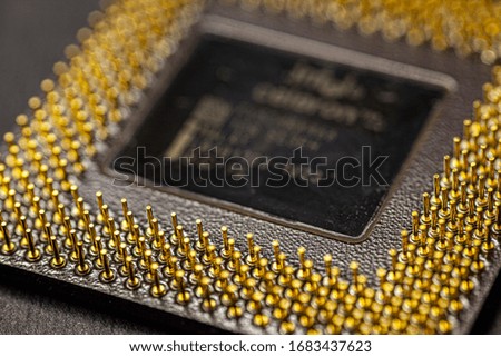 Processor chip detail with clearly visible construction and functional details of the chip