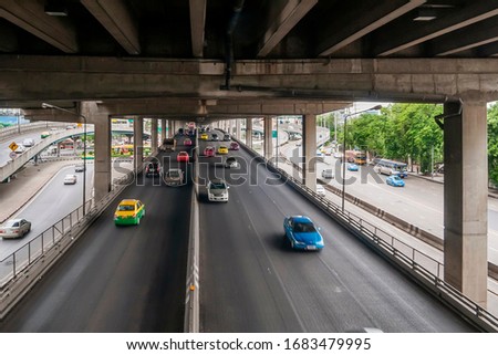 An intricate interchange of large urban communication highways in the metropolitan city of Bangkok, Thailand
