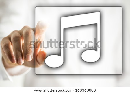 Musical notes icon on virtual screen.