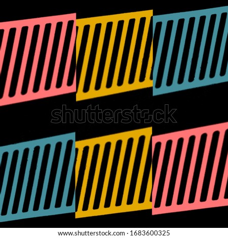 photograph of shadows on a white wall  through many techniques transformed into three color geometric curved and linear patterns and designs