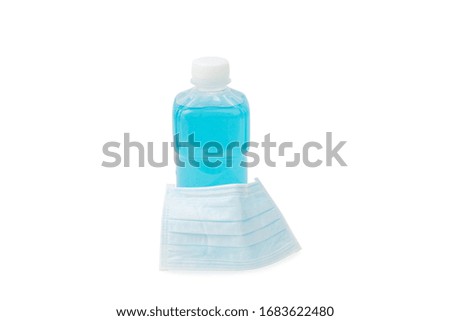 Alcohol gel and nose mask on the white background 