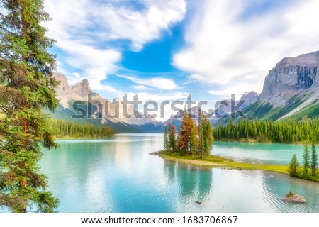 Spirit Island, Maligne Lake, Jasper National Park, Canada. Idyllic landscape Royalty-Free Stock Photo #1683706867