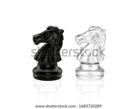 The Knight Chess pieces battle, black and silver isolated on white background