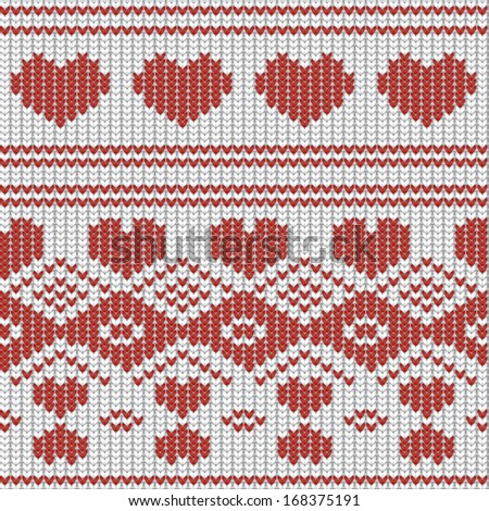 Knitted Vector Seamless Pattern with Hearts