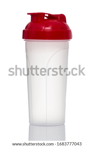 Protein shaker empty transparent white background isolated reflection red cap Royalty-Free Stock Photo #1683777043