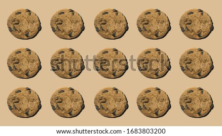 Cookies background, pattern with chocolate chip cookies.