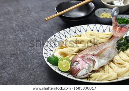 Tai somen, japanese very thin noodle mad of white flour with cooked red sea bream Royalty-Free Stock Photo #1683830017