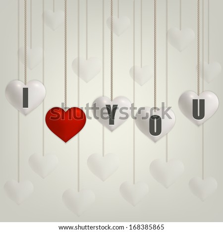 Heart Valentines day card with hearts on rope